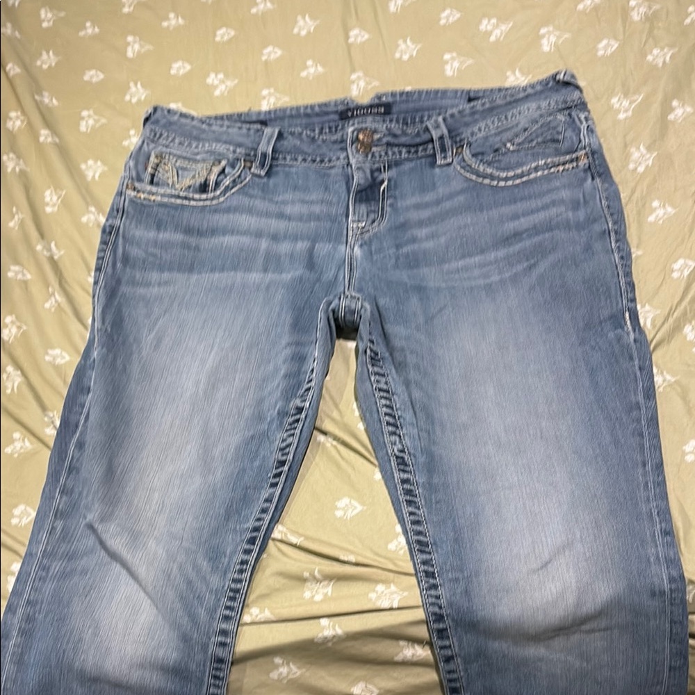 Vigoss Blue Boot Cut Jeans with Fading and Whiskering